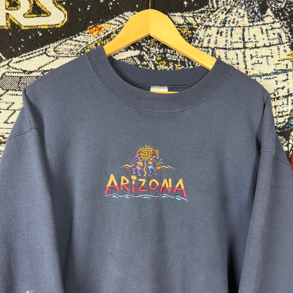 Vintage Gildan Arizona Embroidered Sweatshirt Navy Blue Heavyweight Large